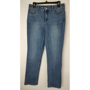 Chicos Jeans Women's 0.5 Short (US 6) Blue Straight Slim Leg Mid Rise Dark Denim